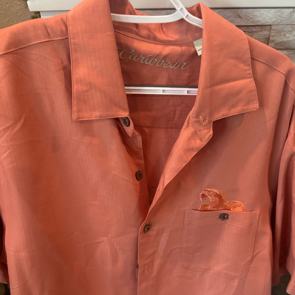 Caribbean Men’s Short Sleeve Coral Button-Up Shirt